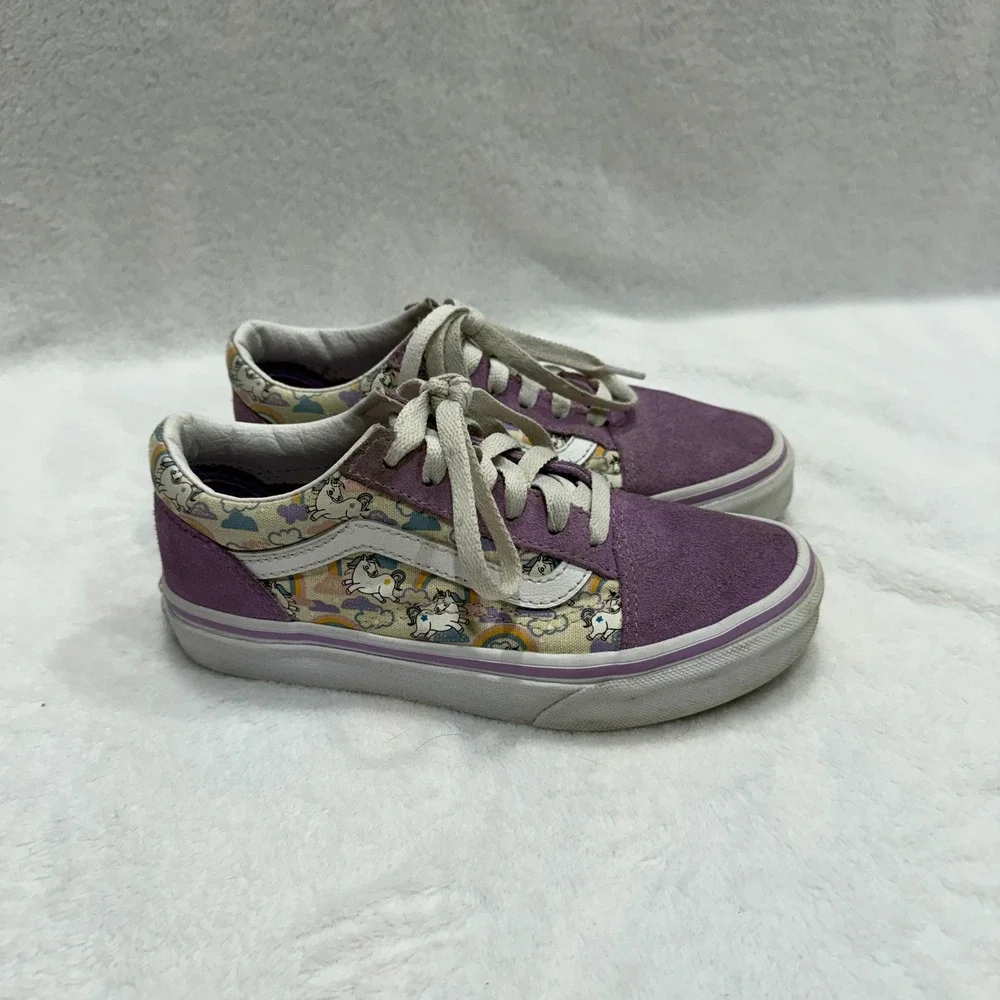 Kids Vans Old Skool Unicorn Rainbow Sneakers‎ Purple Suede Lace Up Size